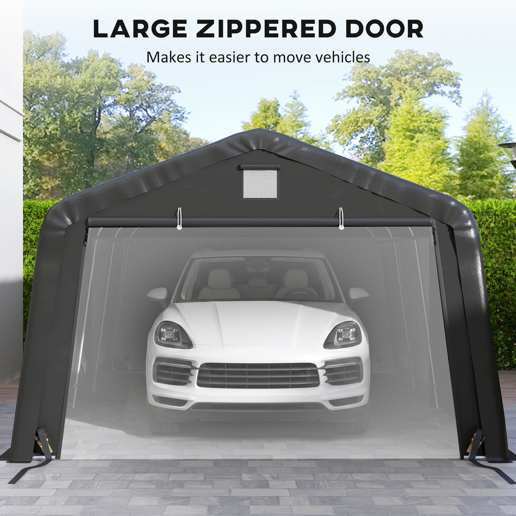12' x 20' Portable Garage, Heavy Duty Carport Canopy with Ventilation Windows and Large Roll-up Door, Black