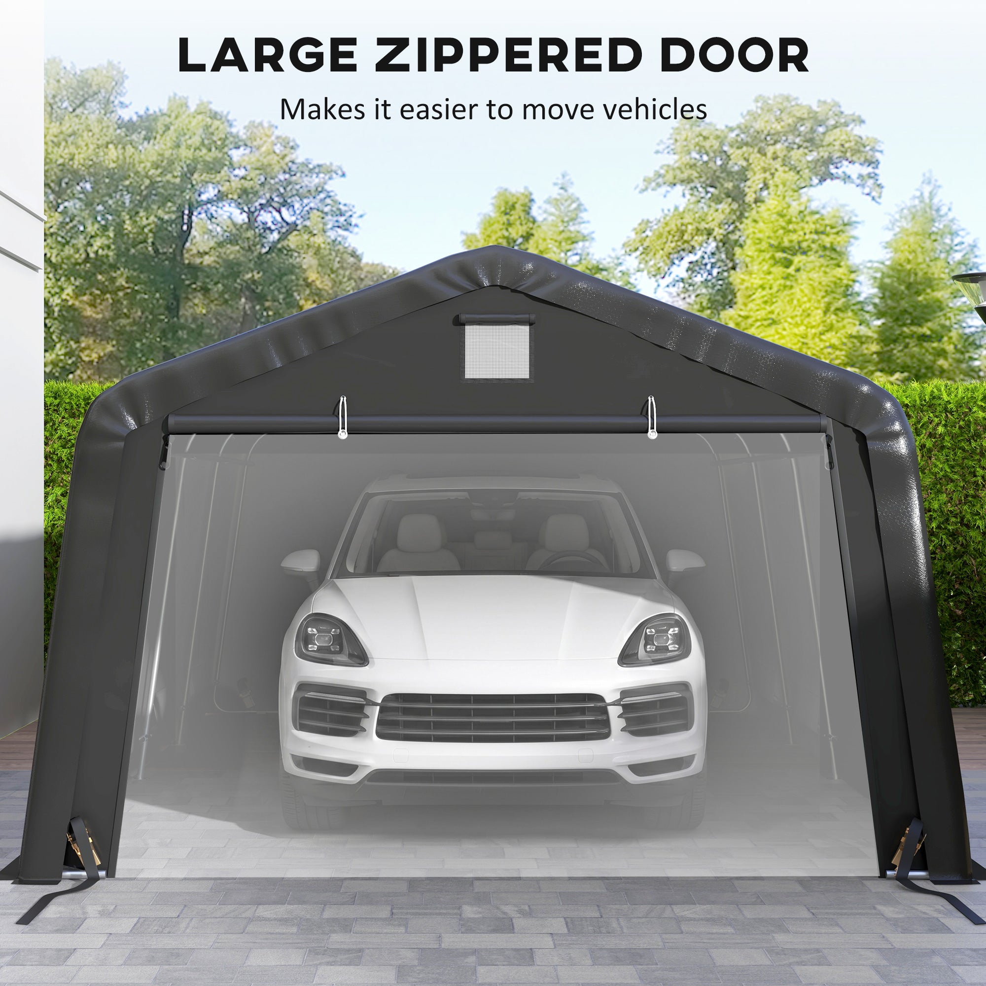 12' x 20' Portable Garage, Heavy Duty Carport Canopy with Ventilation Windows and Large Roll-up Door, Black