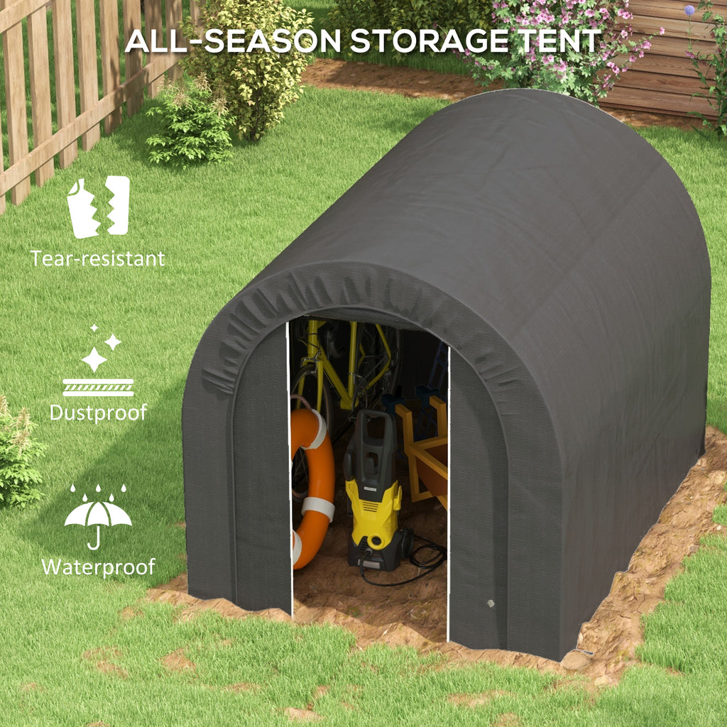 6' x 8' Outdoor Storage Shed, Heavy Duty Galvanized Steel Portable Shed for Bike, Motorcycle, Garden Tools, Dark Grey