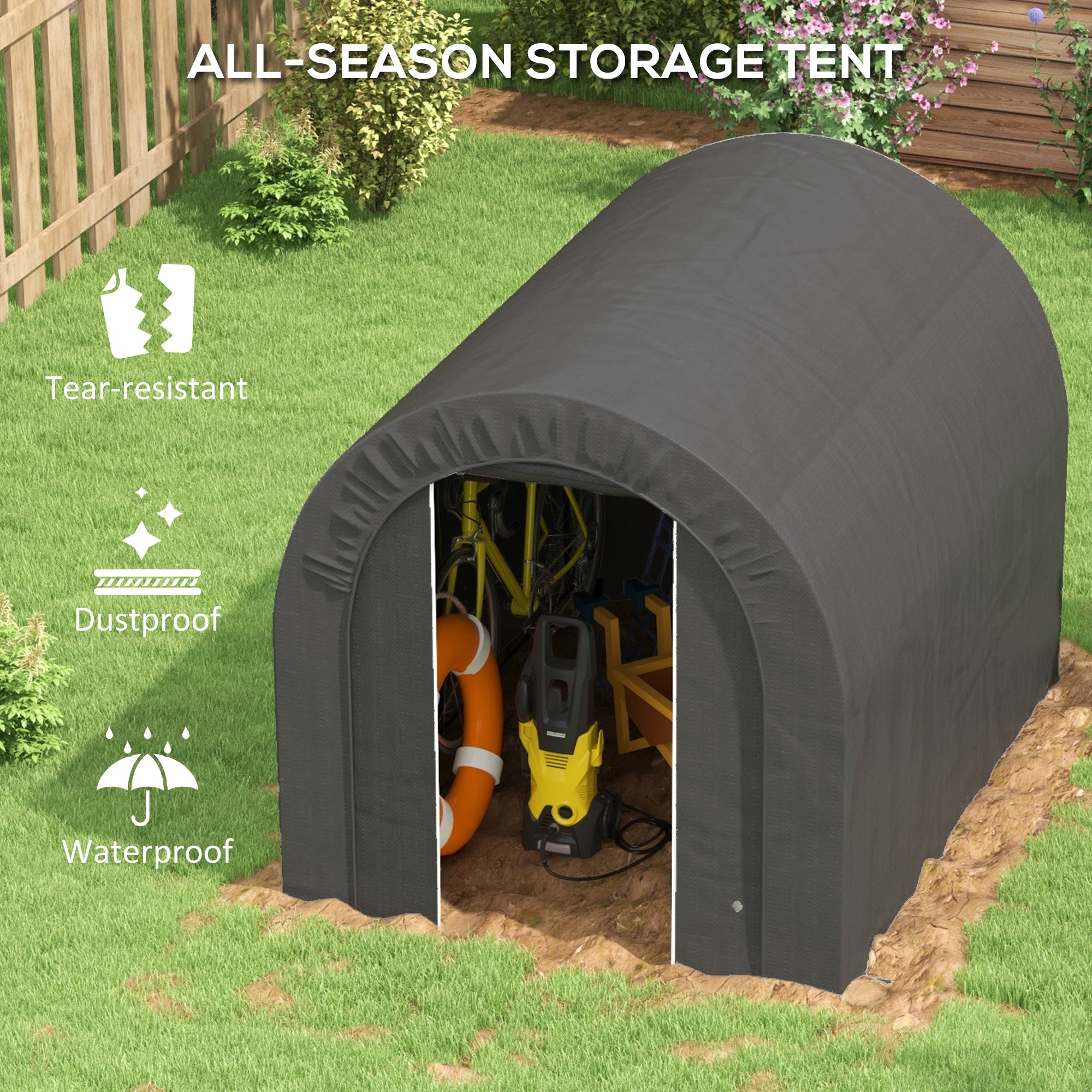 6' x 8' Outdoor Storage Shed, Heavy Duty Galvanized Steel Portable Shed for Bike, Motorcycle, Garden Tools, Dark Grey