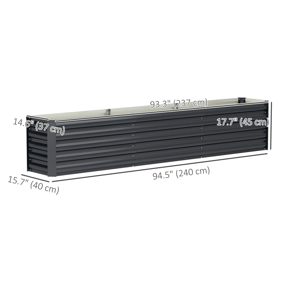 8 x 1.3 x 1.5ft Galvanized Raised Garden Bed, Reinforced Outdoor Planter Box with Open Bottom, Dark Grey