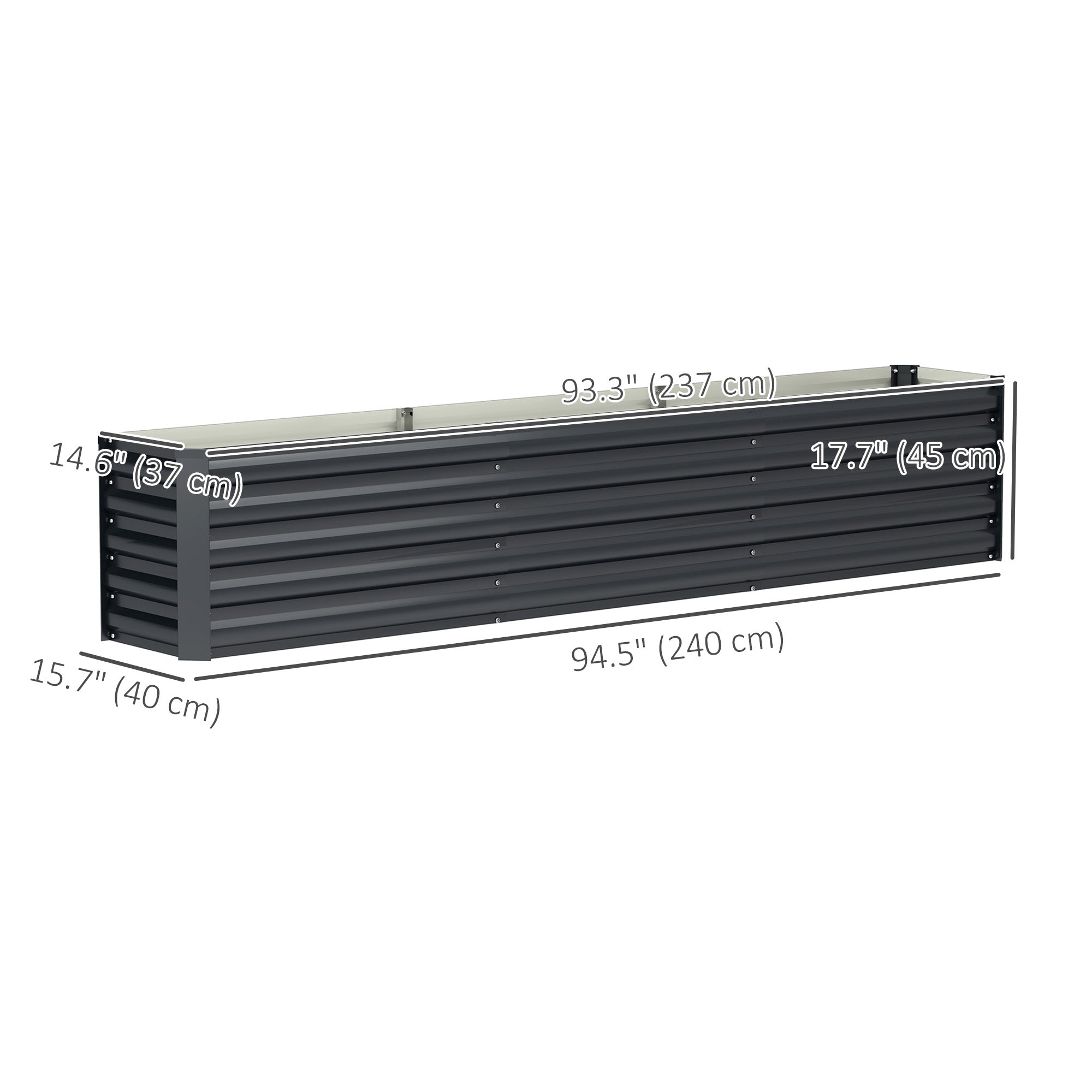 8 x 1.3 x 1.5ft Galvanized Raised Garden Bed, Reinforced Outdoor Planter Box with Open Bottom, Dark Grey