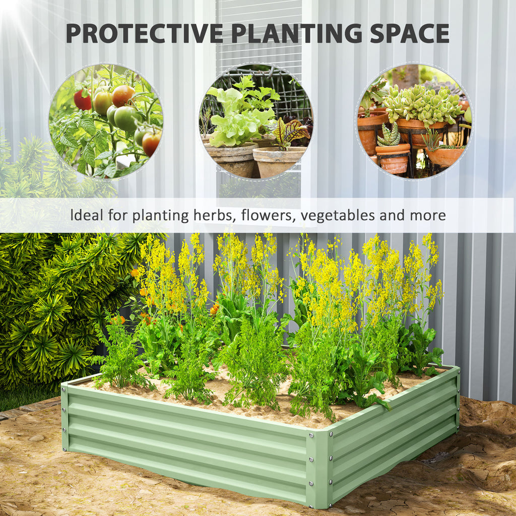 4' x 4' x 1' Raised Garden Bed Galvanized Steel Planter Box for Vegetables, Flowers, Herbs, Light Green