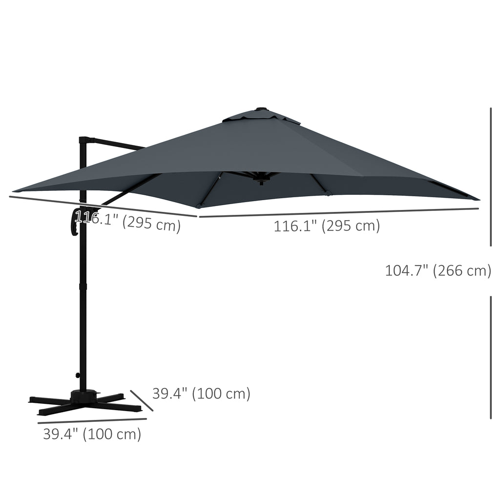 10x10ft Cantilever Umbrella Rotatable Square Market Parasol, 4 Adjustable Angle for Outdoor Backyard Patio Dark Grey