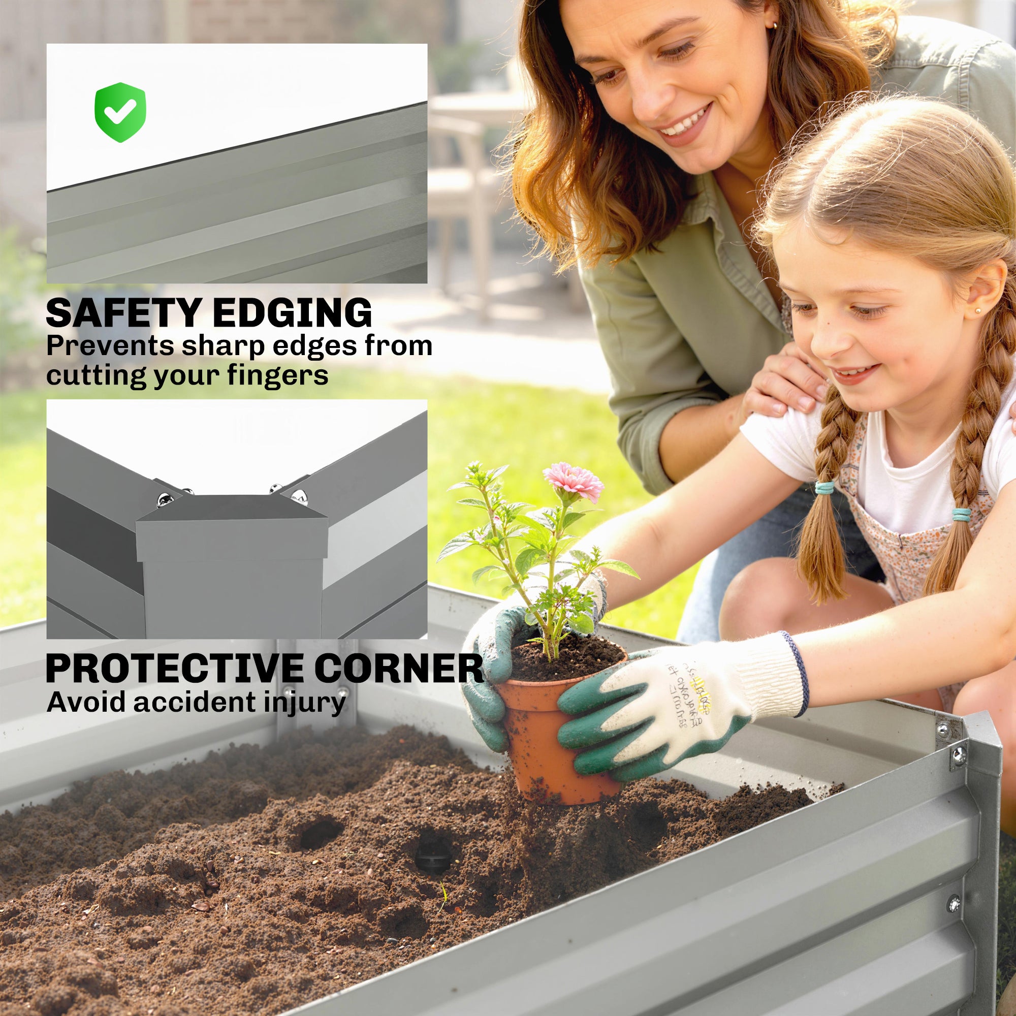 Set of 2 Galvanized Raised Beds for Garden, Outdoor Planter Box for Flowers, Herbs and Vegetables, Light Grey