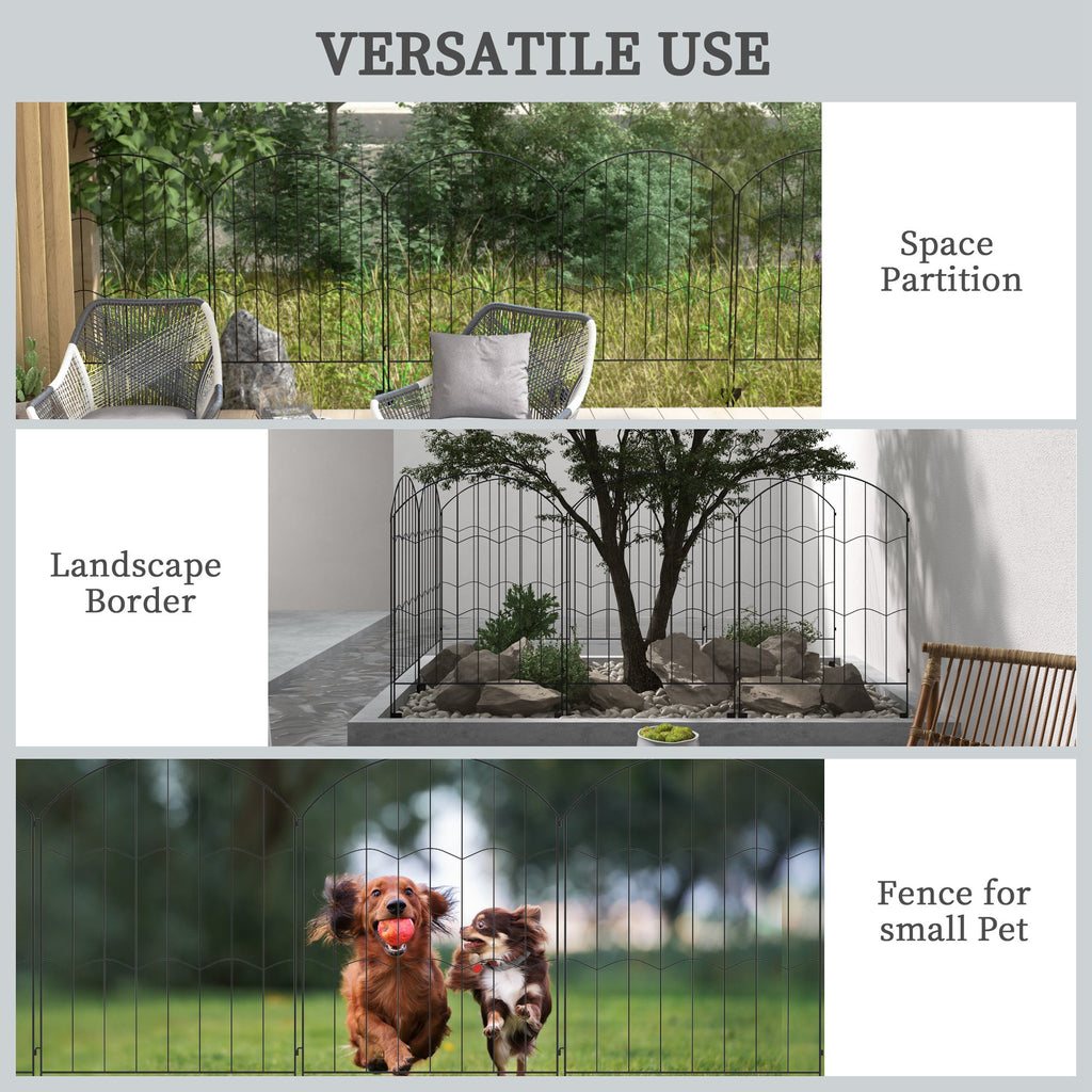 4 Pack Garden Fencing for Yard, Decorative Fence Panels as Animal Barrier and Flower Edging, Circle, Black, Wave