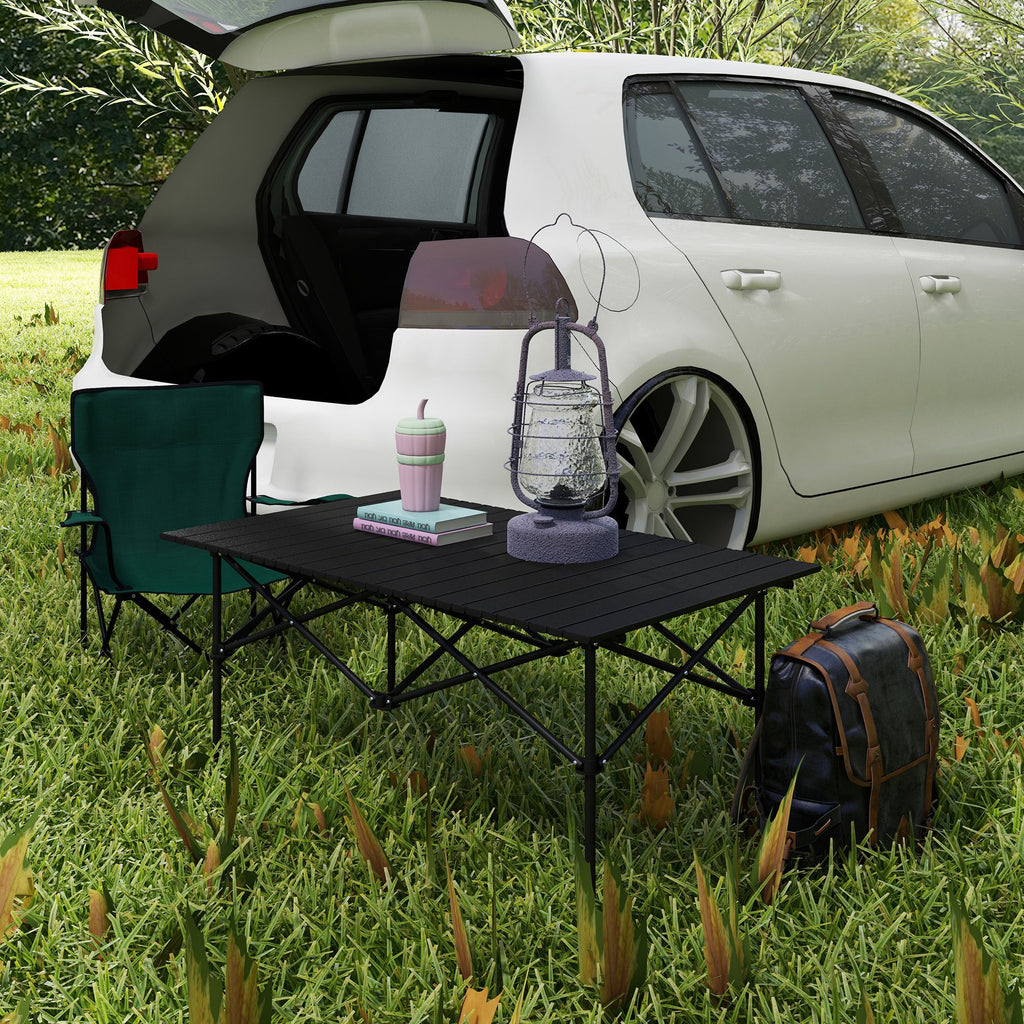 Folding Camping Table with Roll up Top and Carry Bag, Portable Picnic Table for Camping, Picnic, Hiking, Black