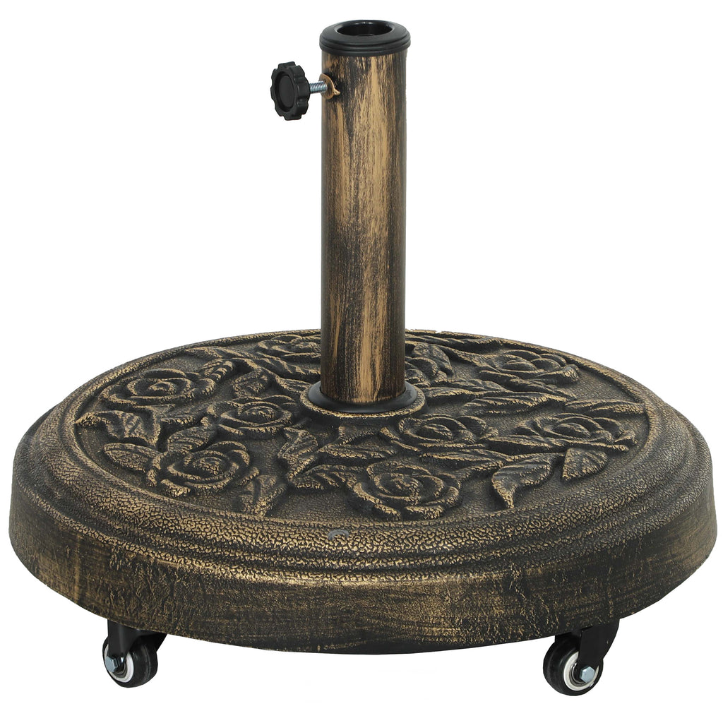 46 lbs Resin Round Patio Umbrella Base, Umbrella Stand with Wheels, Outdoor Umbrella Stand for 1.3"/1.5"/1.9" Umbrella Poles for Outdoor, Lawn, Poolside, Bronze