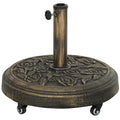 46 lbs Resin Round Patio Umbrella Base, Umbrella Stand with Wheels, Outdoor Umbrella Stand for 1.3"/1.5"/1.9" Umbrella Poles for Outdoor, Lawn, Poolside, Bronze