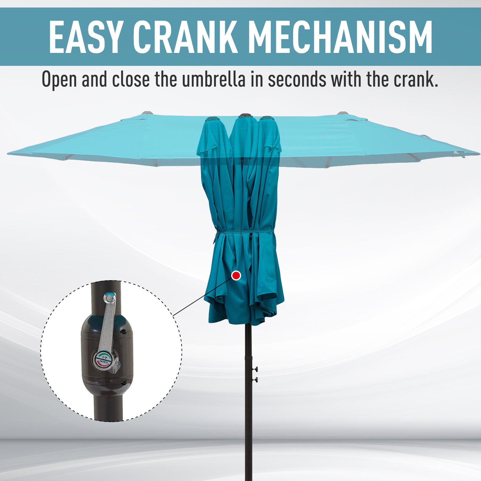 15ft Double-sided Patio Umbrella with Twin Canopy, Extra Large Outdoor Parasol with Crank for Pool, Deck, Market, Sky Blue