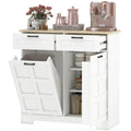 13 Gallon Tilt Out Garbage Cabinet, Kitchen Island with Trash Cabinet, 2 Drawers, Door Racks, Adjustable Shelves, White