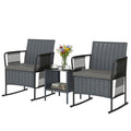 3 Pieces Rocking Bistro Set Outdoor Patio Furniture Set with Side Pockets, Mesh Seat, Cushions, 2-Tier Table, Grey