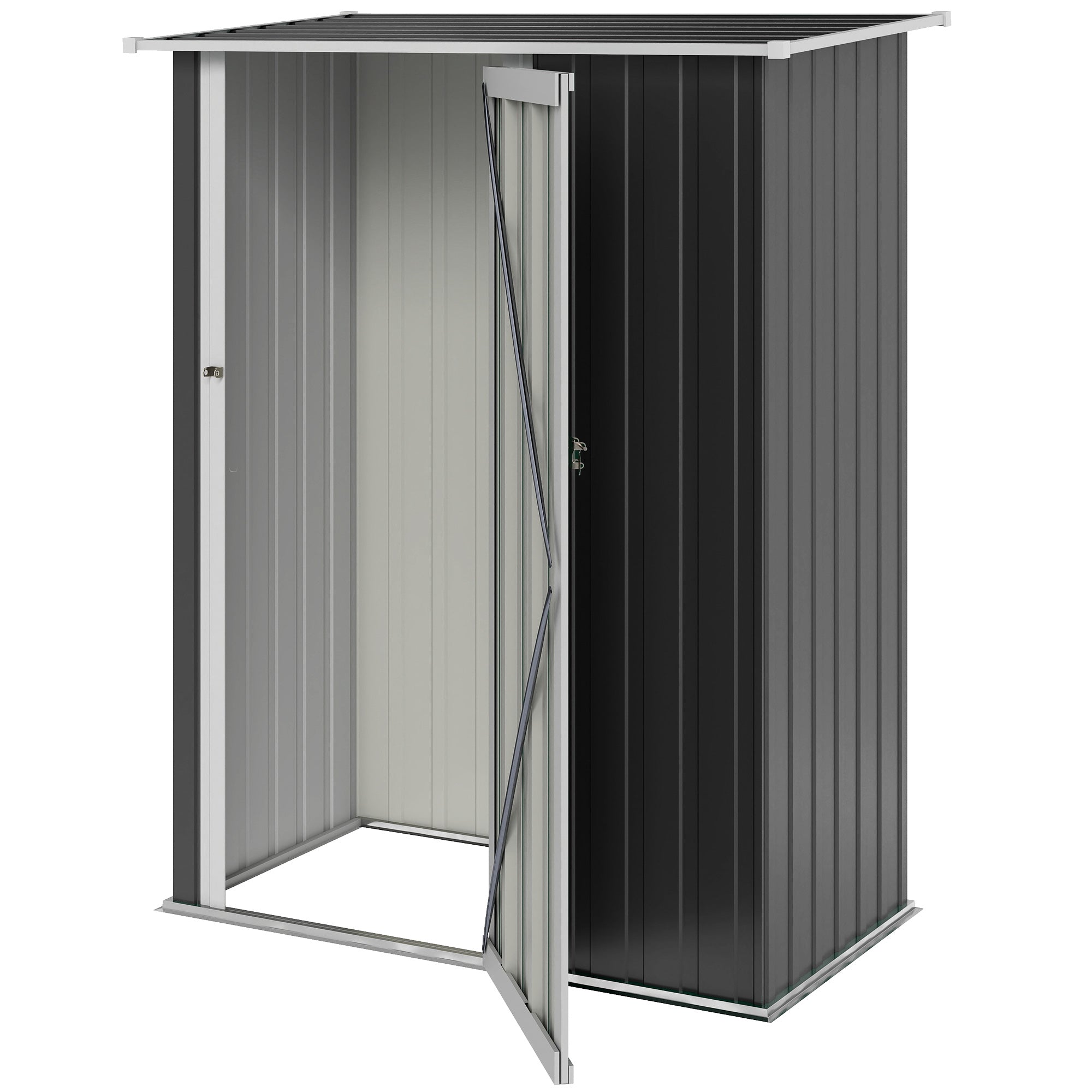 5 x 3ft Outdoor Storage Shed Metal Garden Shed Cabanon with Sloped Roof, Lockable Door for Tool, Grey
