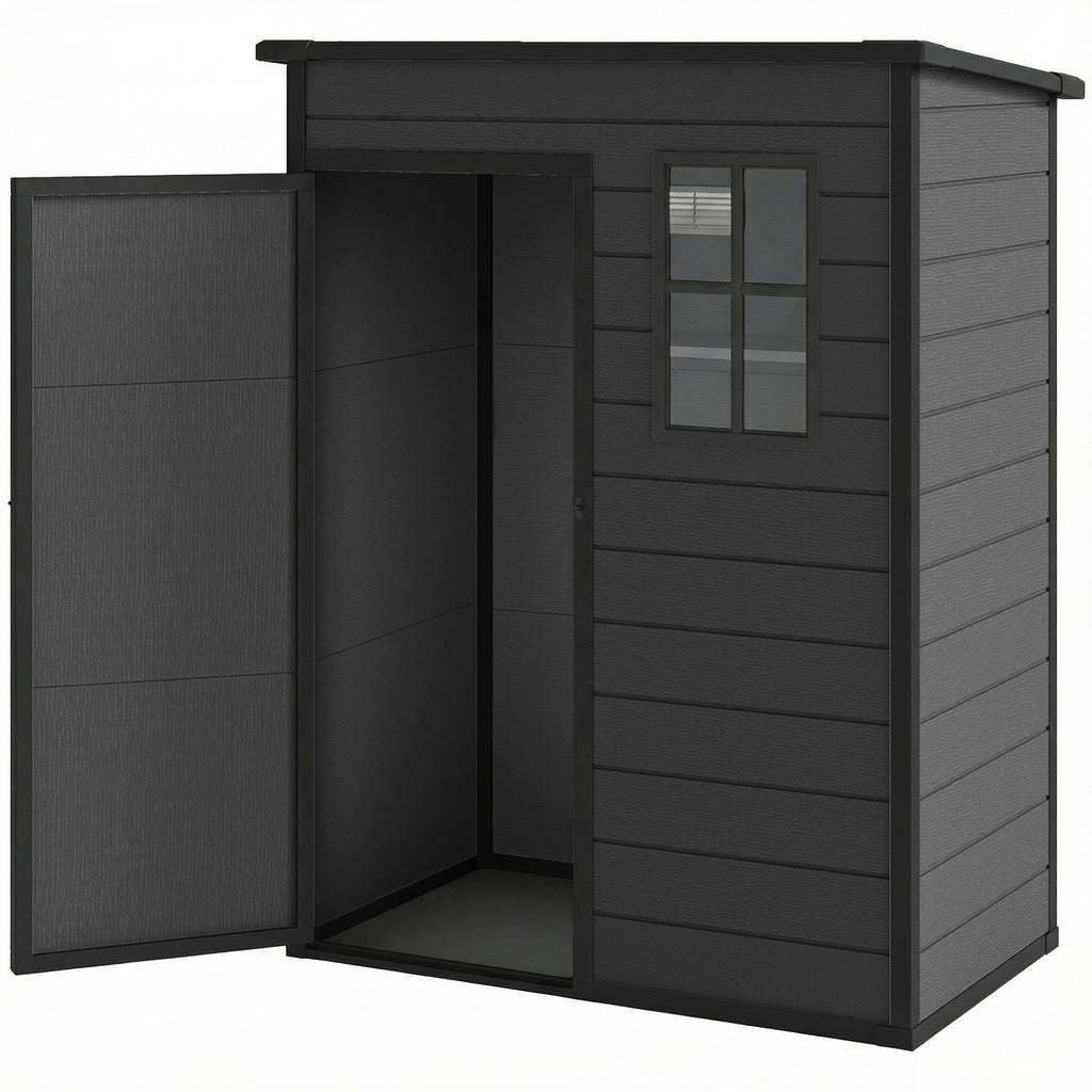 5 x 3FT Garden Shed with Floor, Outdoor Storage Shed with Lockable Door, Window and Vent for Backyard, Patio, Dark Grey