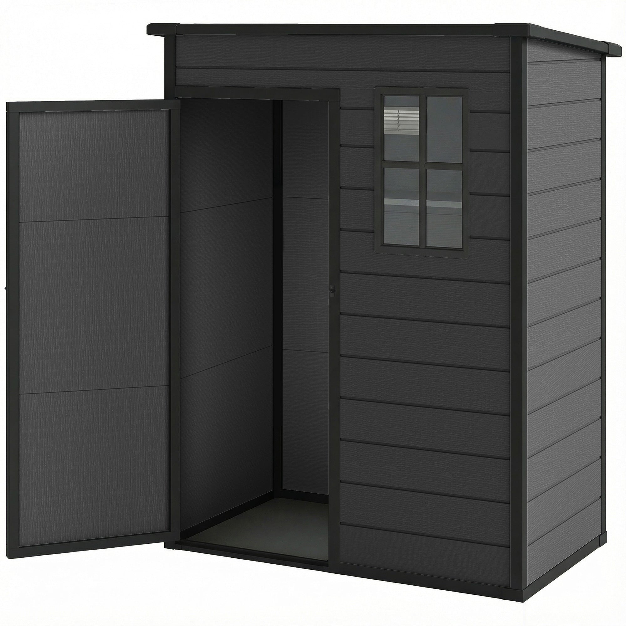 5 x 3FT Garden Shed with Floor, Outdoor Storage Shed with Lockable Door, Window and Vent for Backyard, Patio, Dark Grey