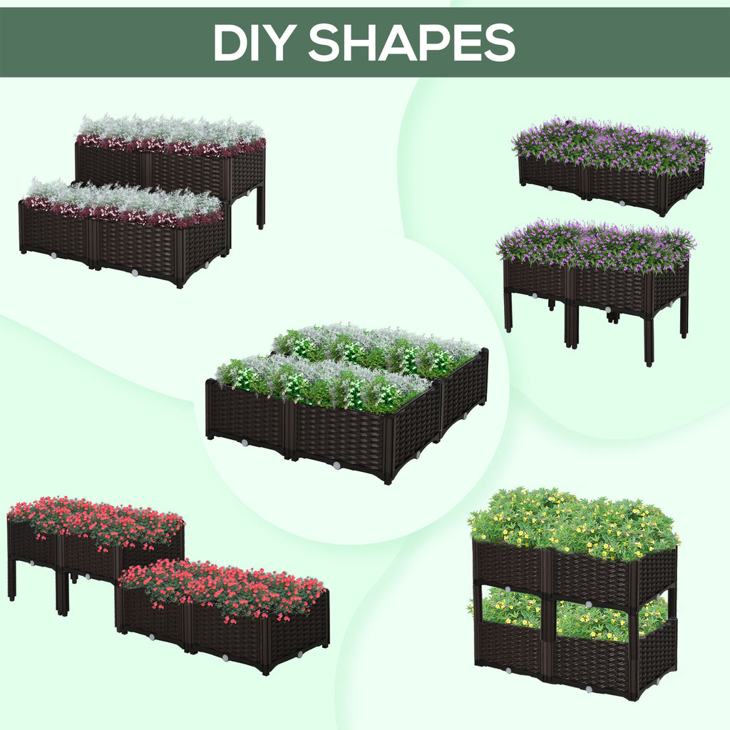 4 Piece Raised Garden Bed PP Raised Flower Bed Vegetable Herb Grow Box Stand Brown