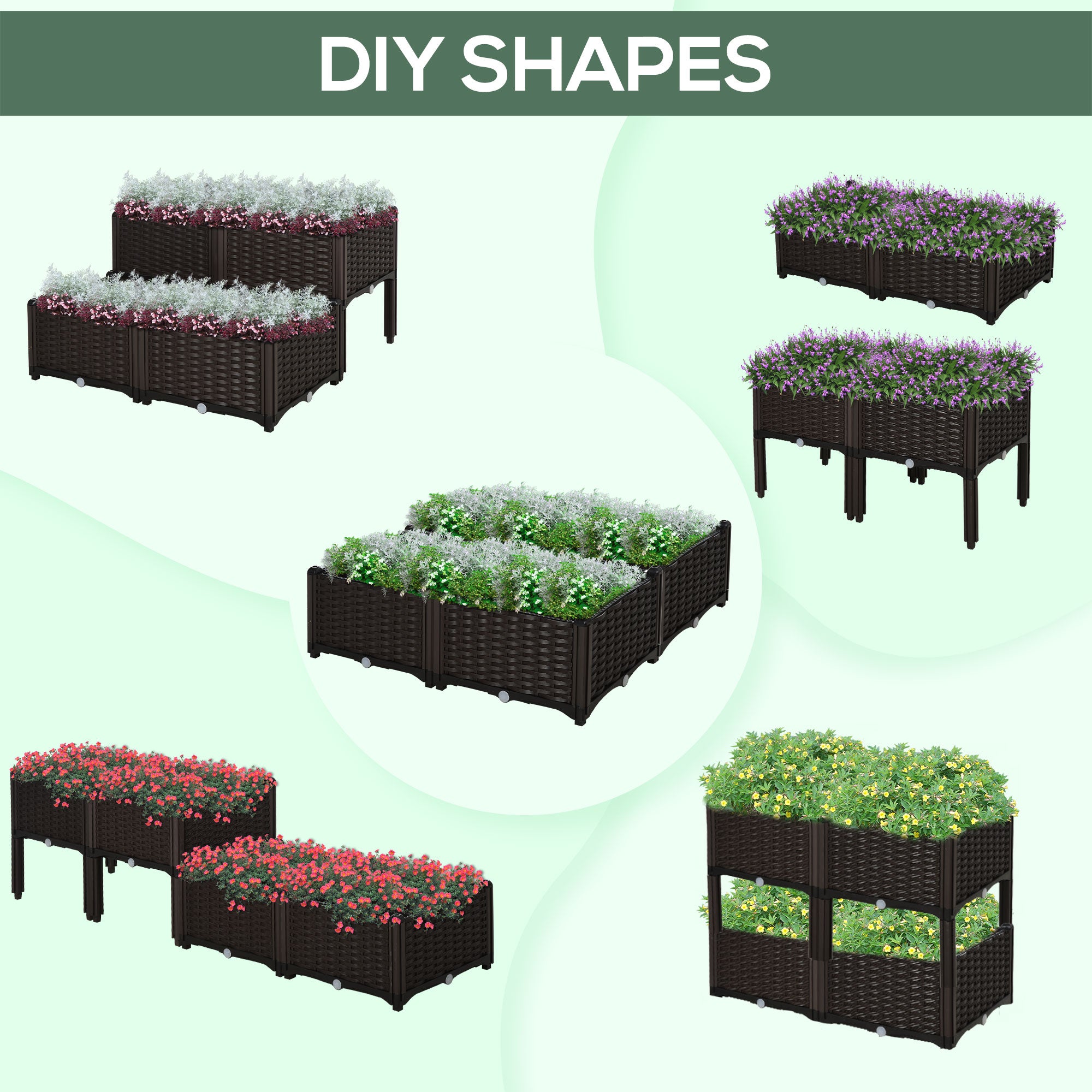 4 Piece Raised Garden Bed PP Raised Flower Bed Vegetable Herb Grow Box Stand Brown