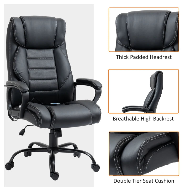 High back black office chair with built-in massage, timer, and adjustable height