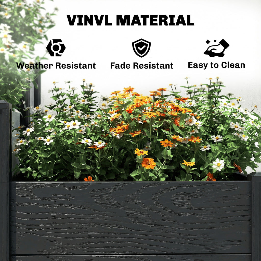 Vinyl Raised Garden Bed Kit, 3-Tier Elevated Garden Box with Open Bottom, DIY Assembly, Grey Wood Effect