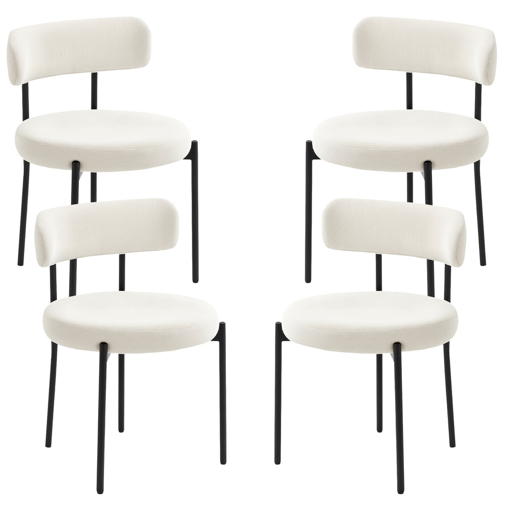 4 Pieces Kitchen Chairs, Modern Dining Chairs w/ Corduroy Upholstery and Steel Legs for Living Room, Beige