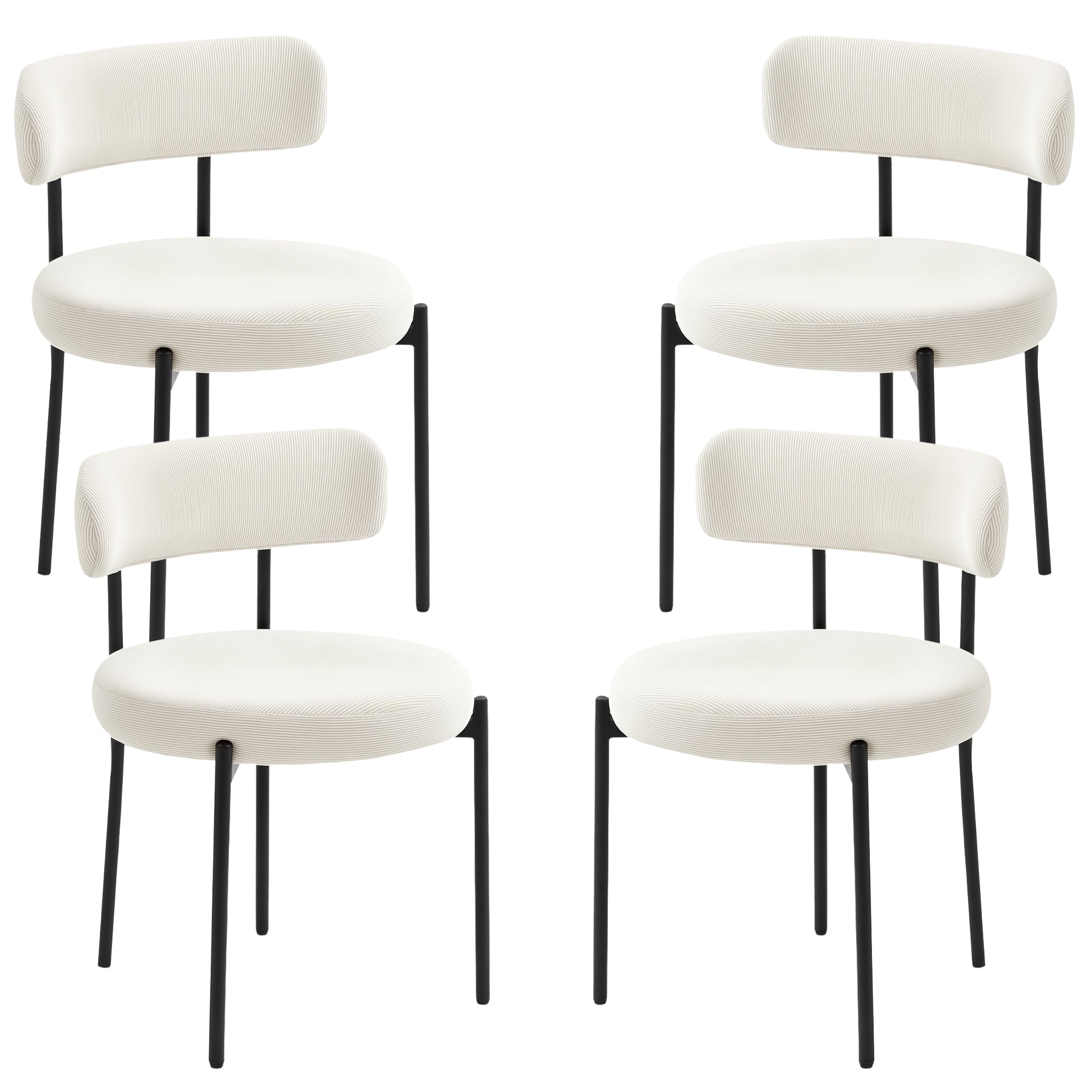 4 Pieces Kitchen Chairs, Modern Dining Chairs w/ Corduroy Upholstery and Steel Legs for Living Room, Beige