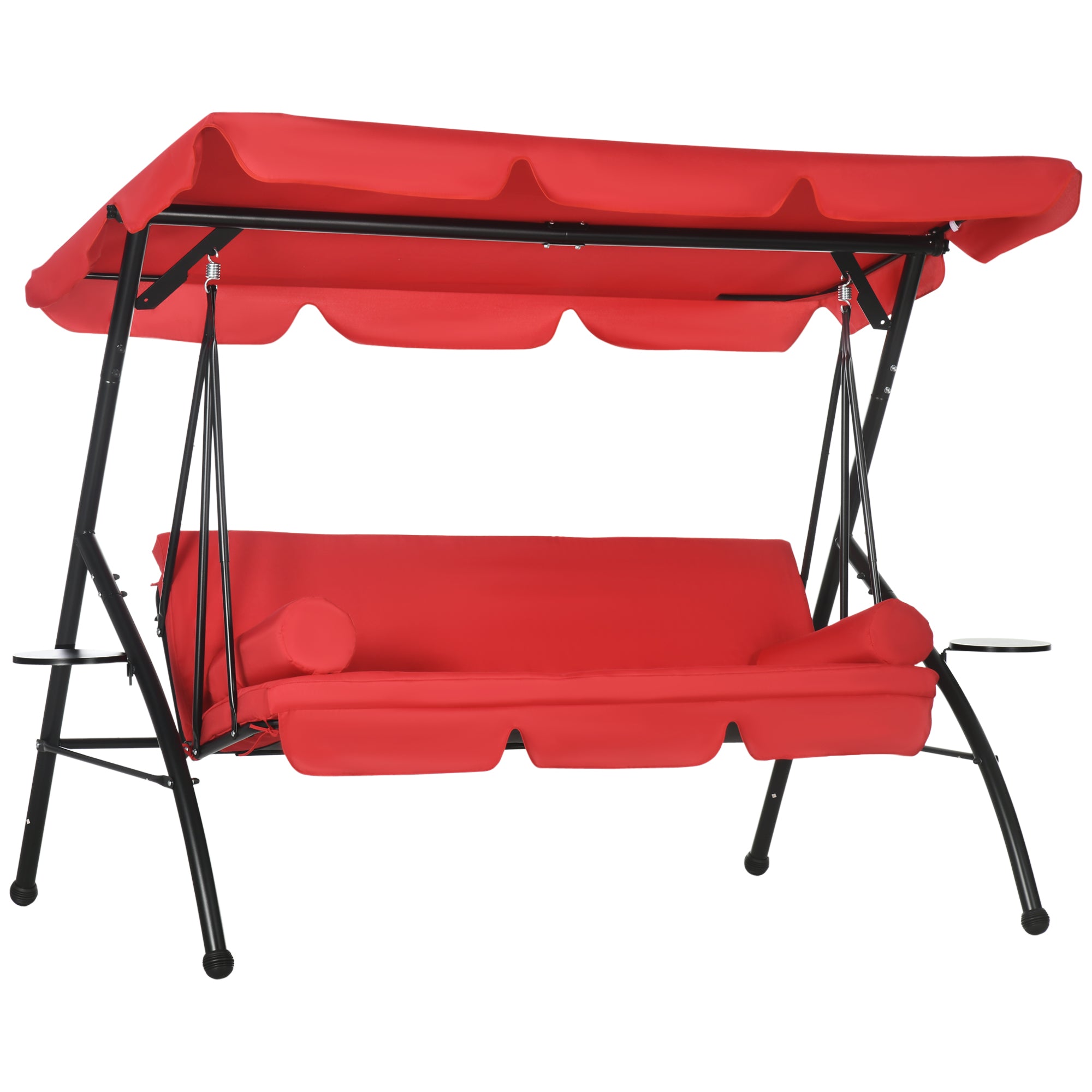 3-Seat Outdoor Patio Swing Chair, 2-in-1 Convertible Flat Bed, Canopy Swing Glider w/ Adjustable Shade, Removable Cushion and Pillows for Porch, Garden, Poolside