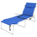 Tanning Chair with Face Hole and Side Table, Folding Outdoor Lounge Chair with Carry Straps, Side Pocket, Navy Blue
