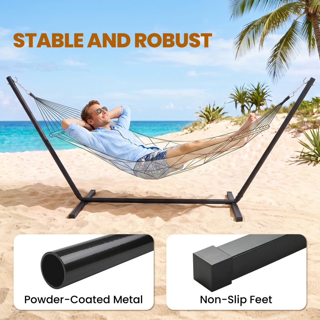 11.8'L Hammock Stand Extra Long Heavy Duty Straight Pole Day Bed Swing Metal Frame Simple Set Up Garden Outdoor Camping Picnic Use Black