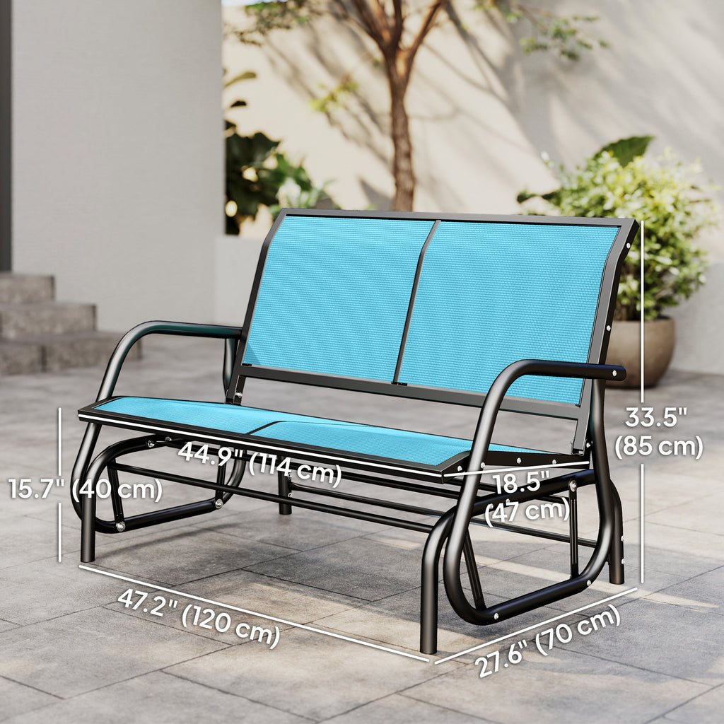 Outdoor Glider Bench, 2 Person Patio Glider Chair, Gliding Outdoor Garden Loveseat Swing Bench with Breathable Mesh Fabric, Steel Frame for Backyard, Porch, Blue