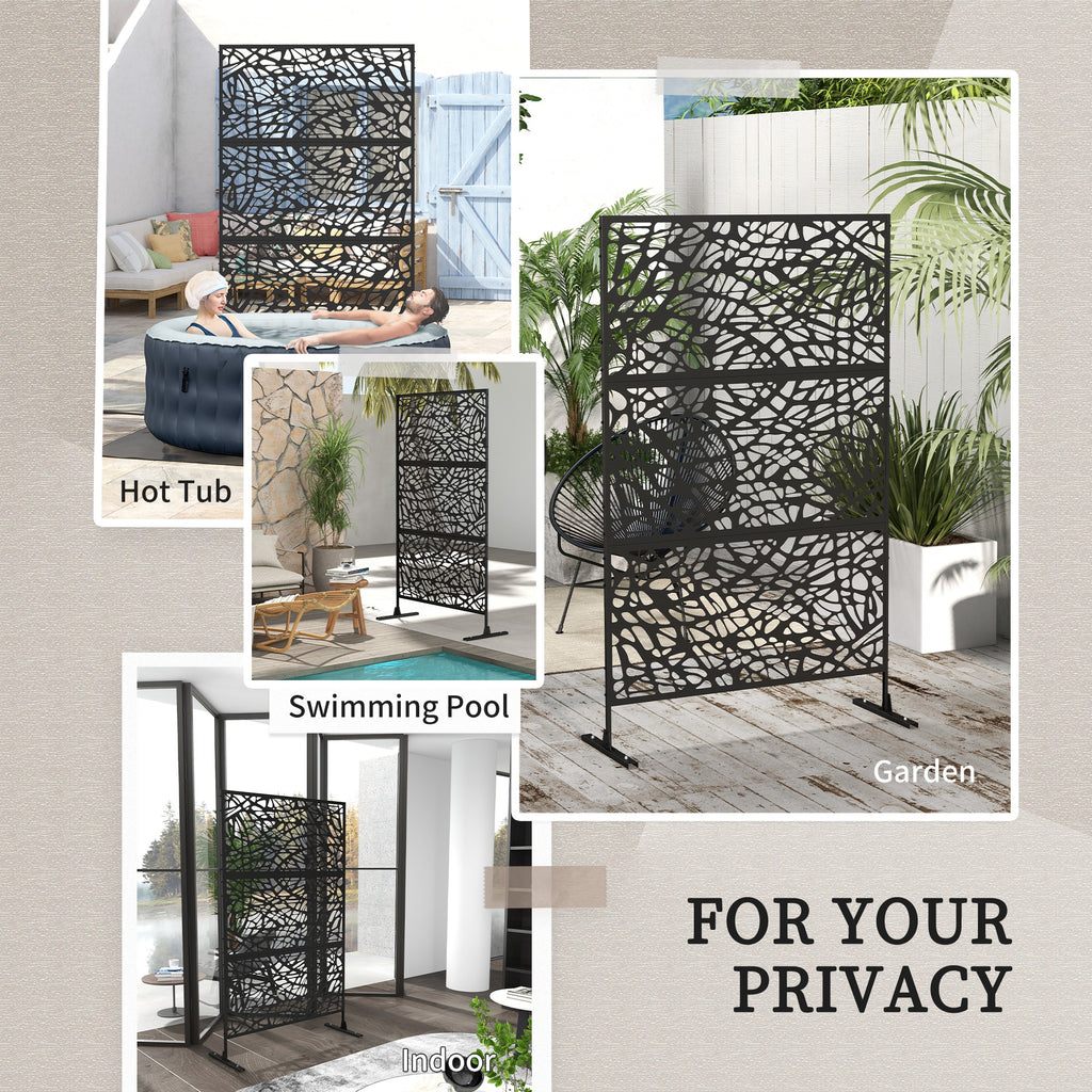 6.5FT Decorative Outdoor Divider, Metal Privacy Screen with Stand, Twisted Line Style, Black