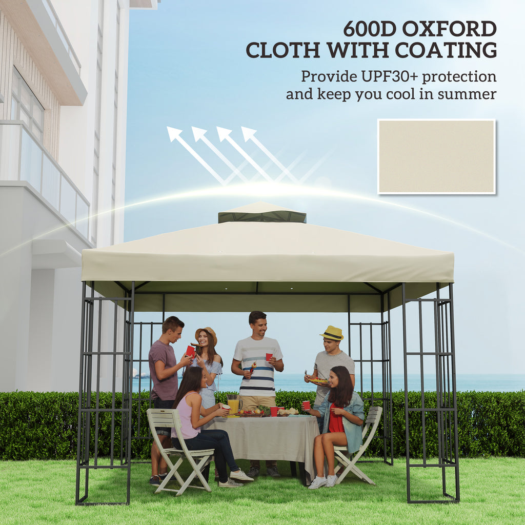 10' x 10' Gazebo Canopy Replacement Cover, 2-Tier Garden Gazebo Roof Replacement, UPF30+, TOP COVER ONLY, Cream White