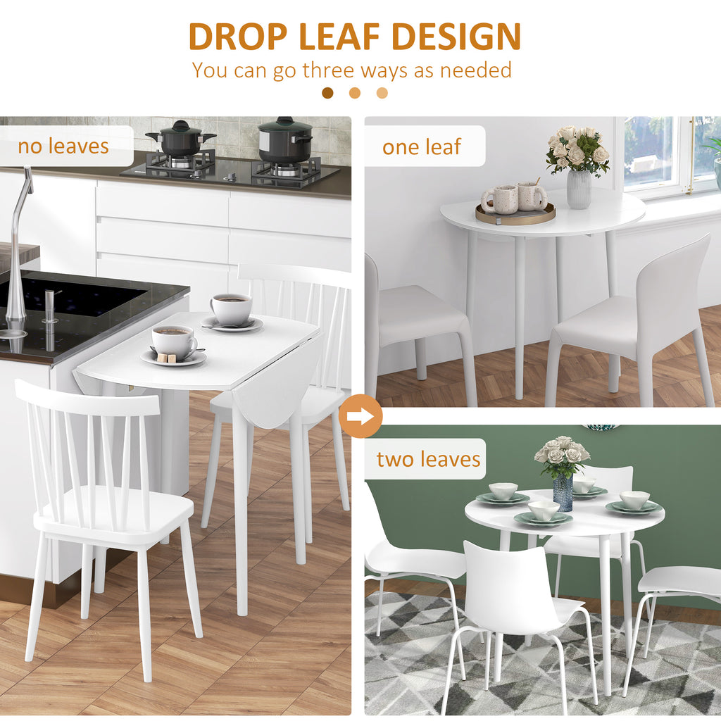 Folding Dining Table, Round Drop Leaf Kitchen Table for Small Spaces with Wood Legs, Distressed White