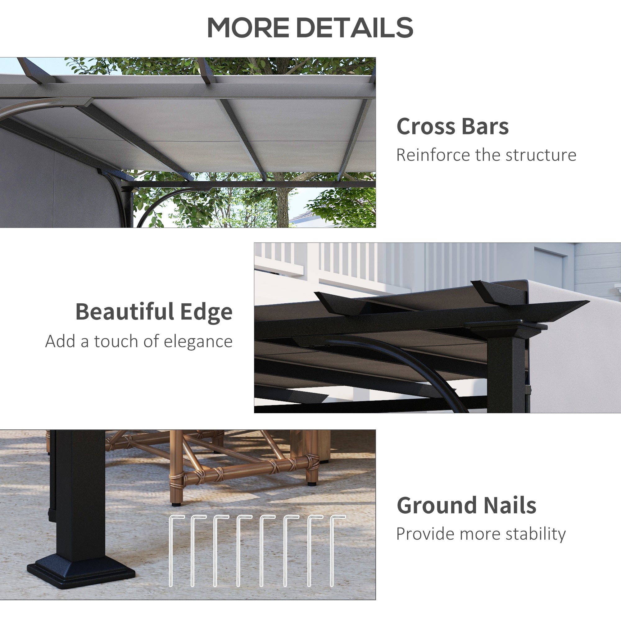 10' x 10' Outdoor Pergola Patio Gazebo Canopy Sun Shelter, Steel Frame, Grey