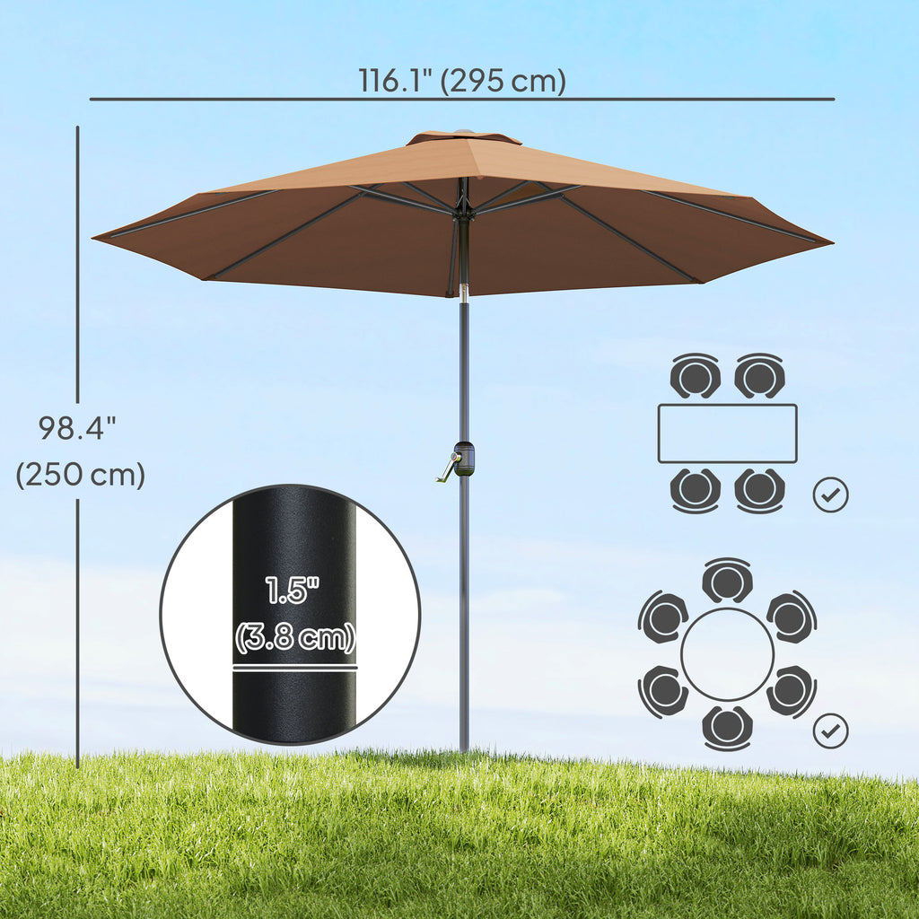 10' x 8' Round Market Umbrella, Patio Umbrella with Crank Handle and Tilt, Outdoor Parasol for Garden, Bench, Lawn, Coffee
