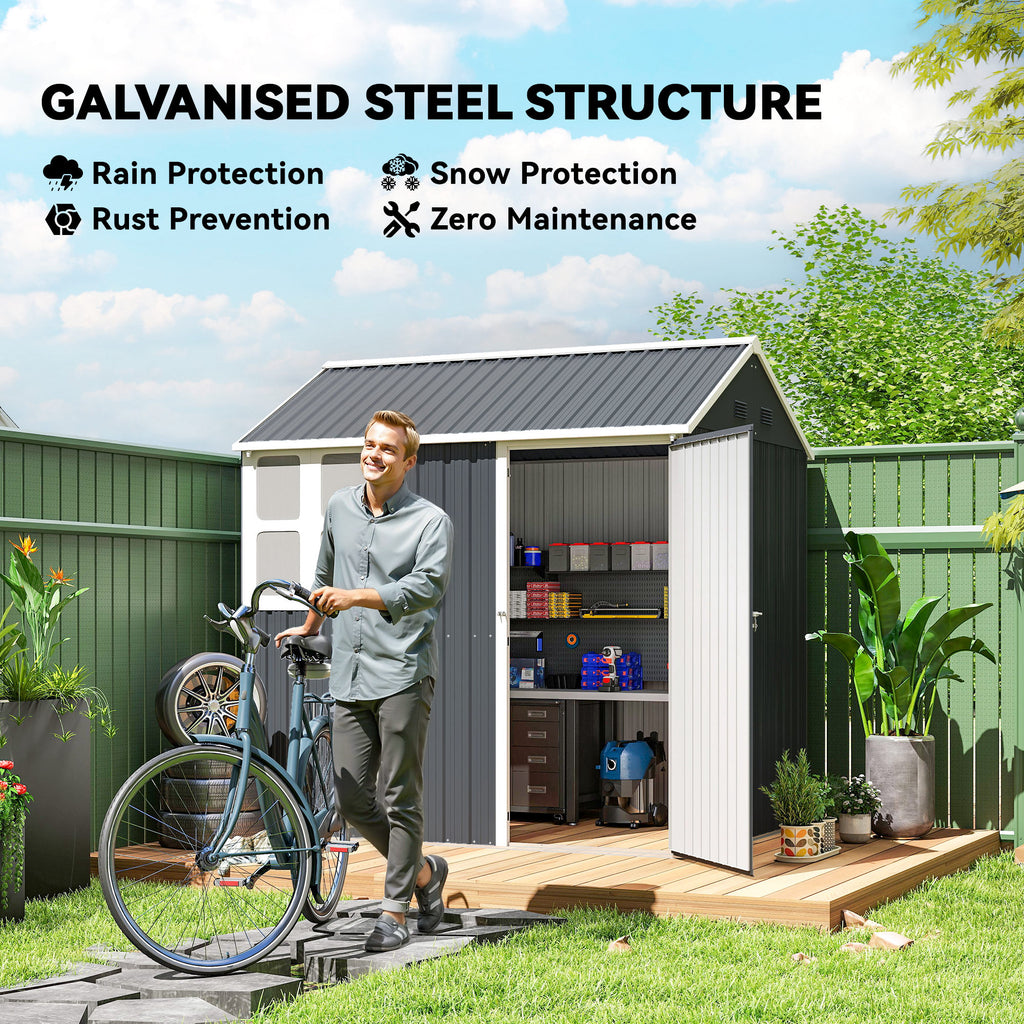 7' x 5.5' Metal Garden Storage Shed, Outdoor Tool Storage House with Lockable Door, Vents, Sloped Roof, Dark Grey