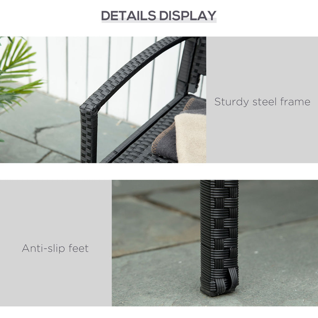 Rattan Wicker Loveseat Garden Bench Hand Woven Portable Backyard Black