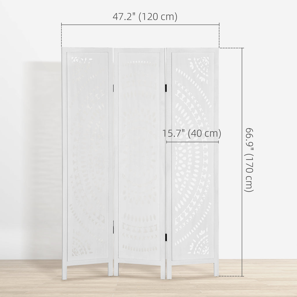 3 Panel Room Divider, 5.6 Ft Tall Portable Folding Privacy Screen, Wood Partition Wall Divider for Home Office, White
