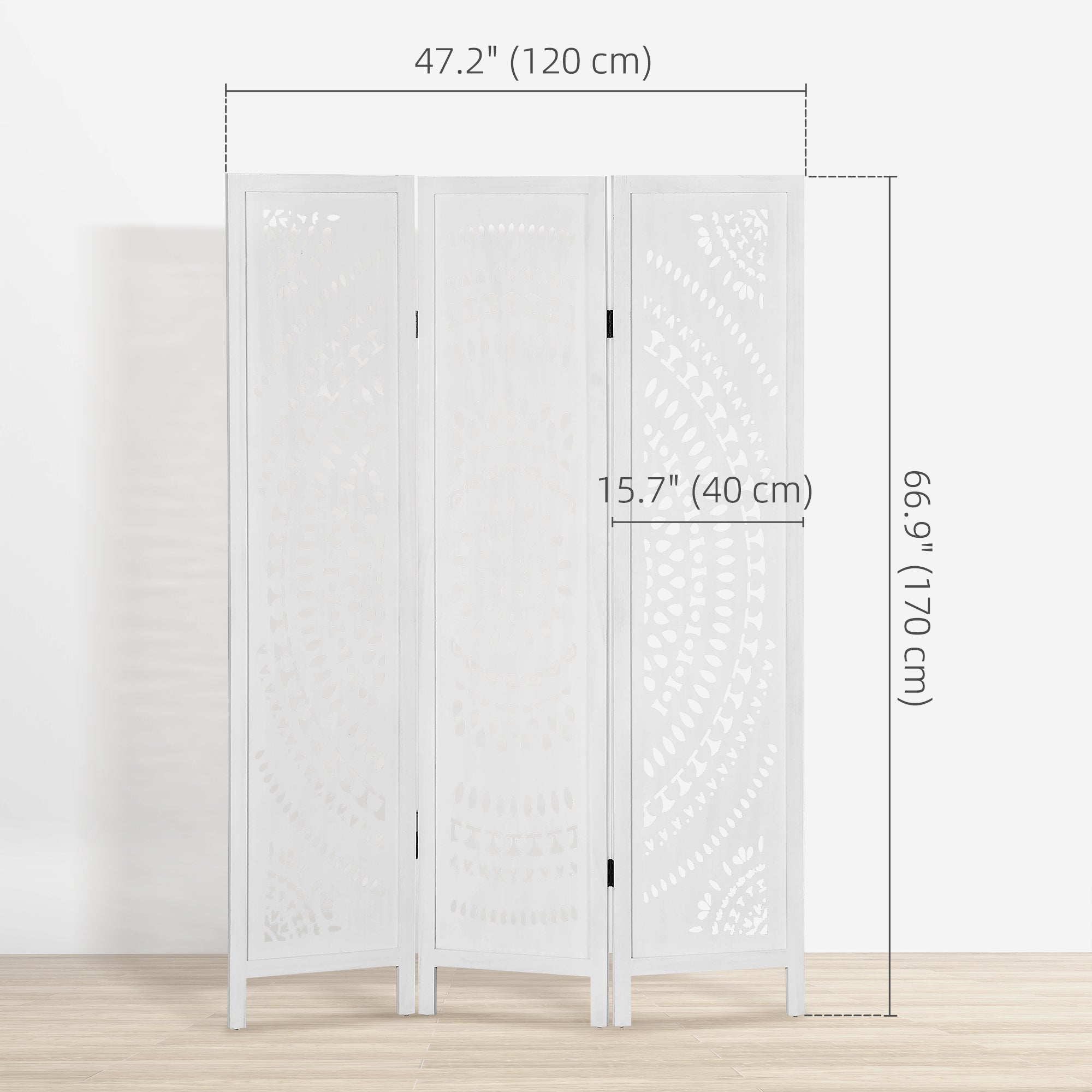 3 Panel Room Divider, 5.6 Ft Tall Portable Folding Privacy Screen, Wood Partition Wall Divider for Home Office, White