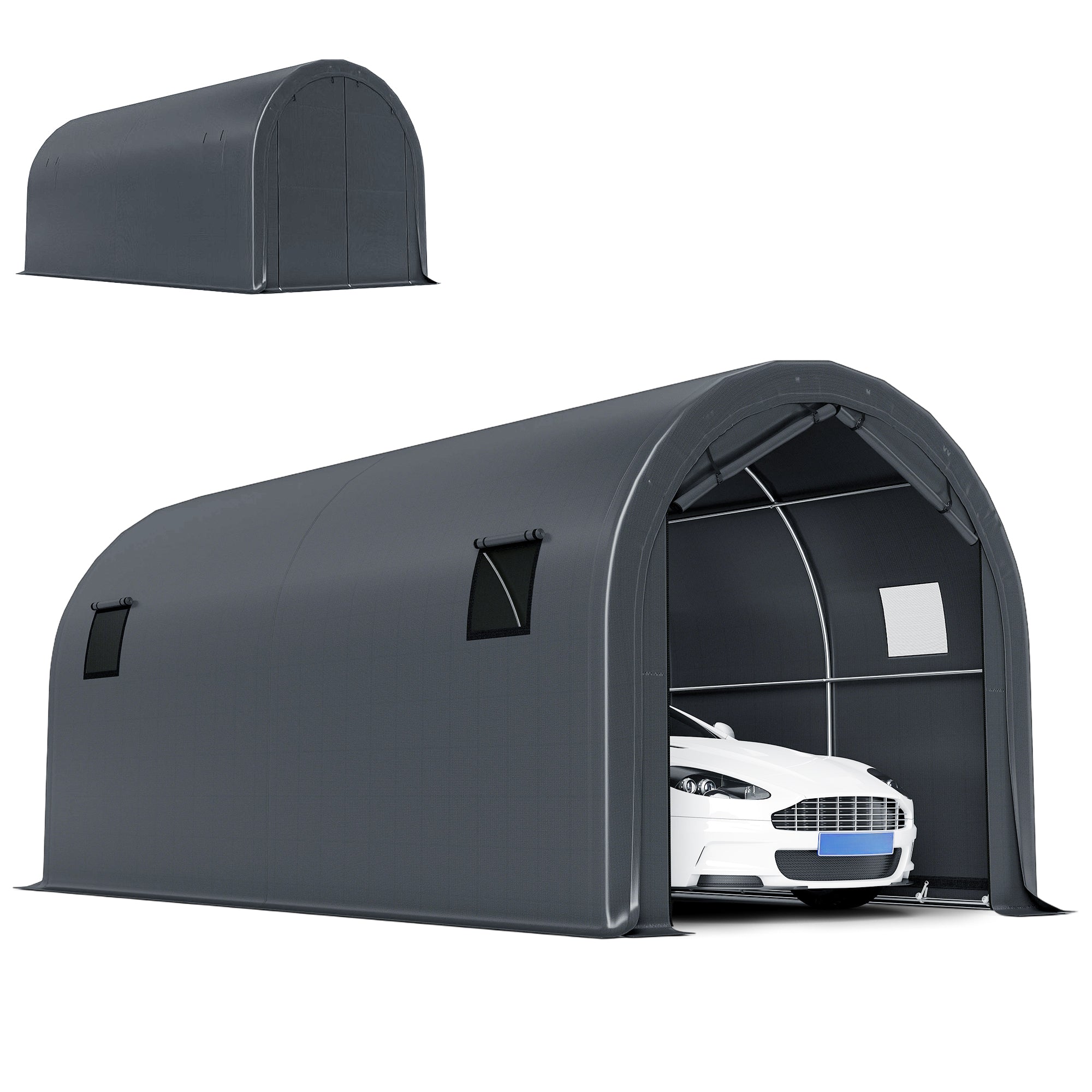 10' x 19' Heavy Duty Carport, Portable Garage Car Canopy Tent Shelter with Reinforced Galvanized Frame, Dark Grey