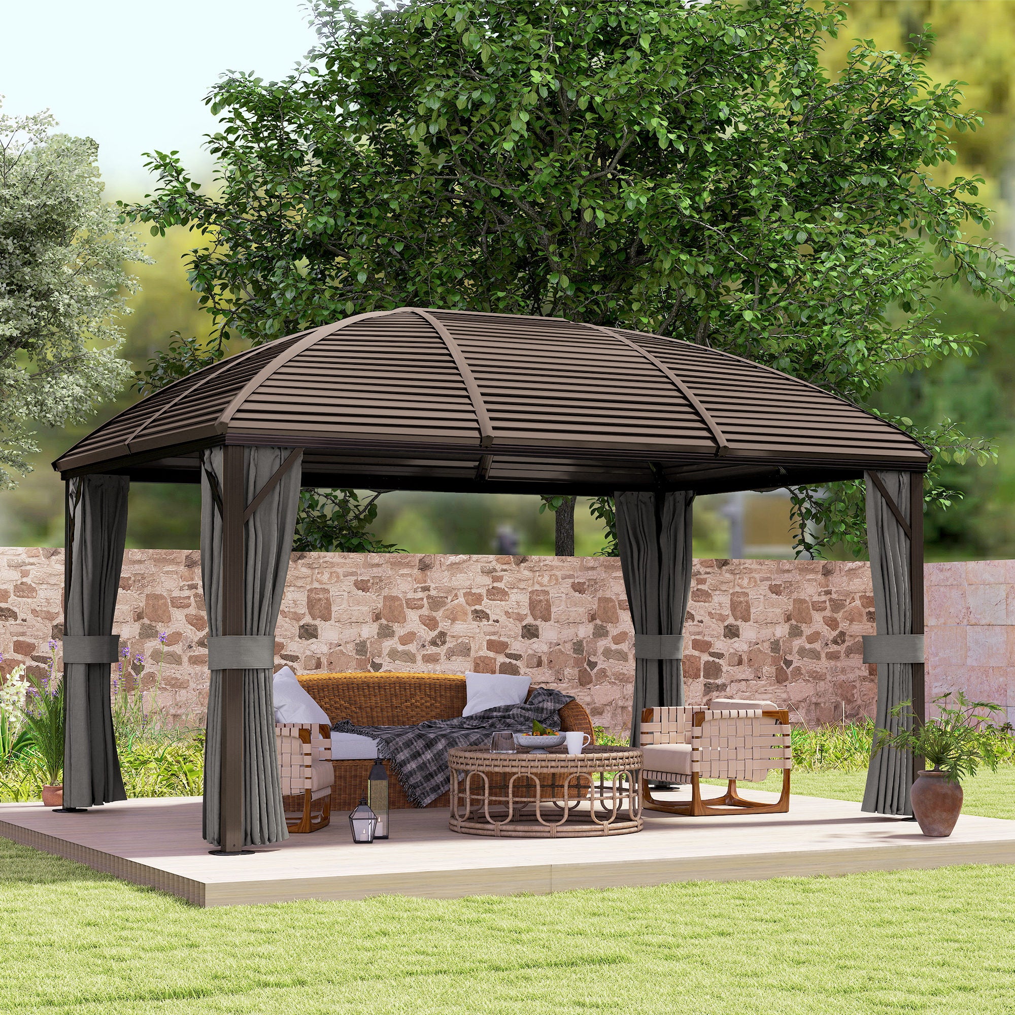 10x13 Hardtop Gazebo Aluminum Outdoor Canopy with Mesh Nettings Curtains Dark Grey