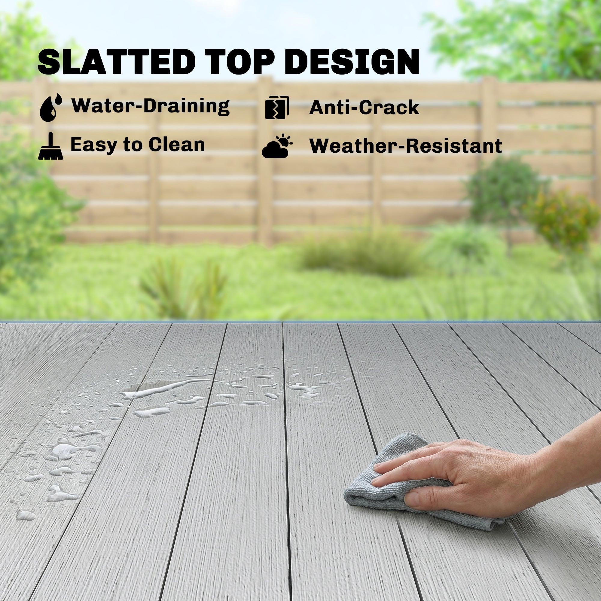 Rectangular Patio Table for 6, Outdoor Dining Table with Wood-Plastic Composite Top and Steel Frame for Garden, Grey