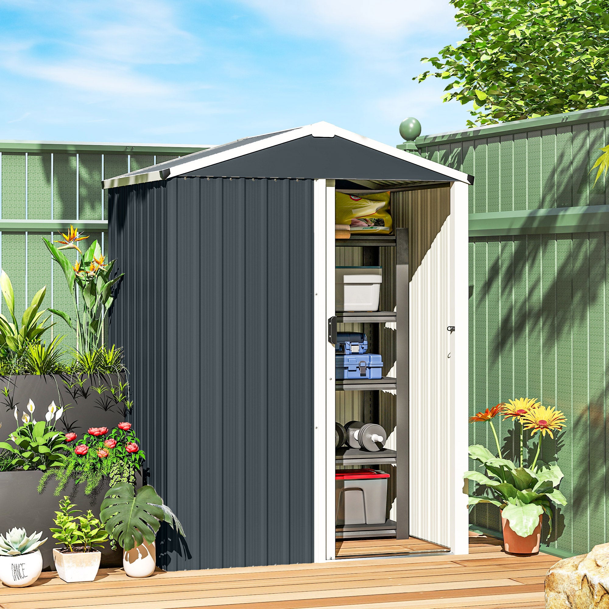 4.5 x 3ft Outdoor Storage Shed, Waterproof Metal Garden Shed with Lockable Door for Backyard, Patio, Lawn, Dark Grey