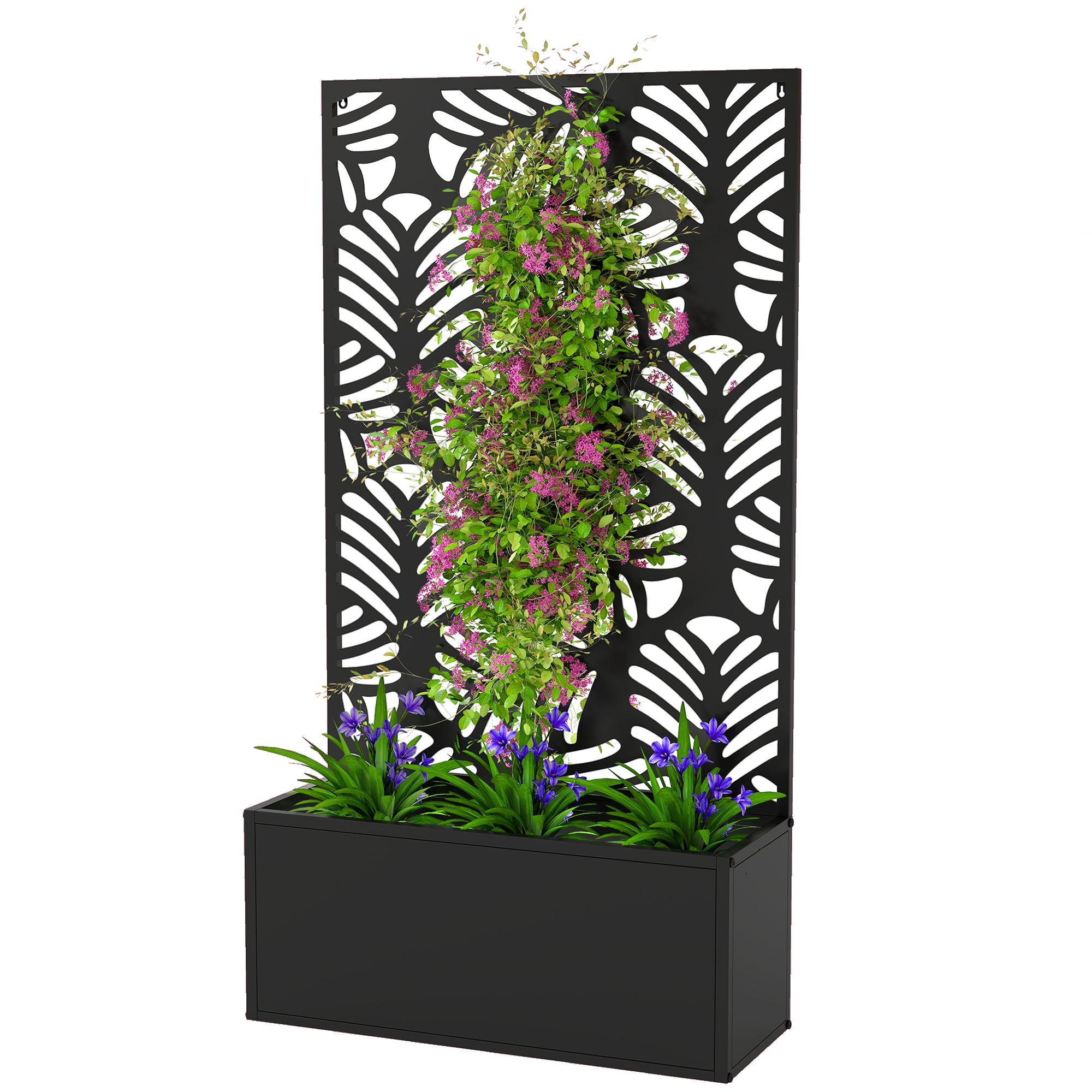 Metal Garden Bed with Trellis for Climbing Plants, Freestanding or Wall Mounted Flower Bed for Garden, Patio, Balcony