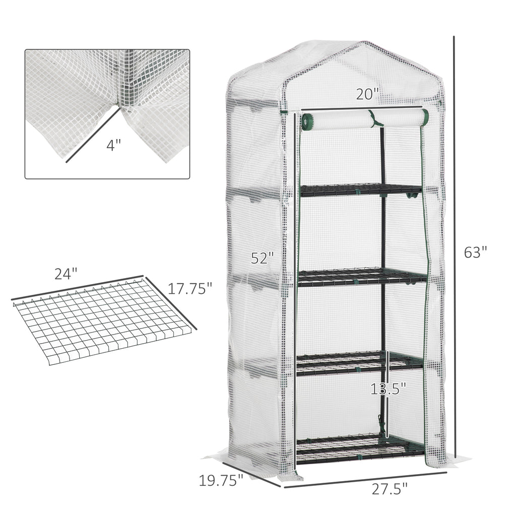 Portable Greenhouse Outdoor Hot House with 4 Tier Shelves, Steel Frame, PE Cover, 28" x 20" x 63" , White