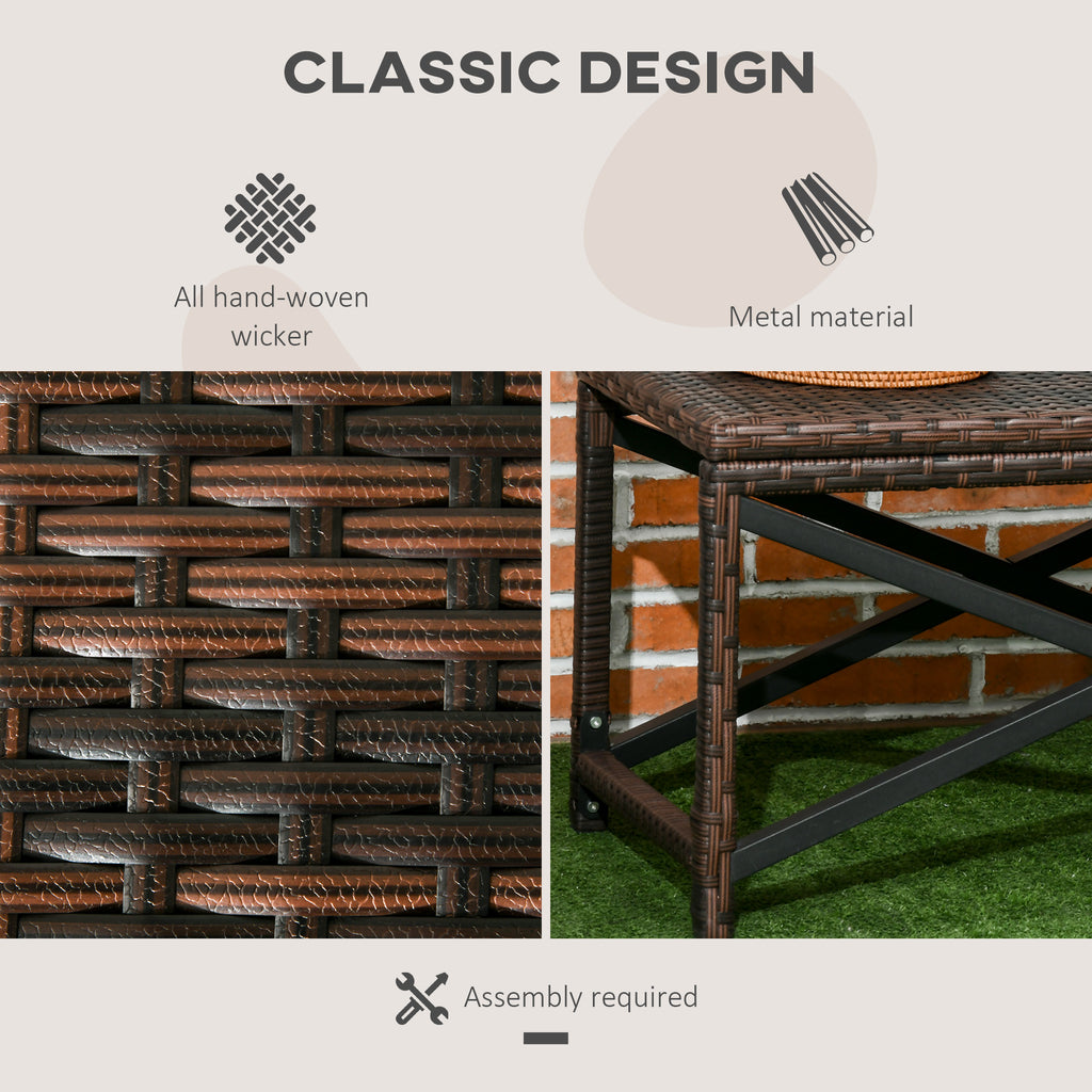 Patio Wicker End Table, Outdoor PE Rattan Side Table, with Plastic Board Under the Full Woven Table Top for Patio, Garden, Balcony, Mixed Brown