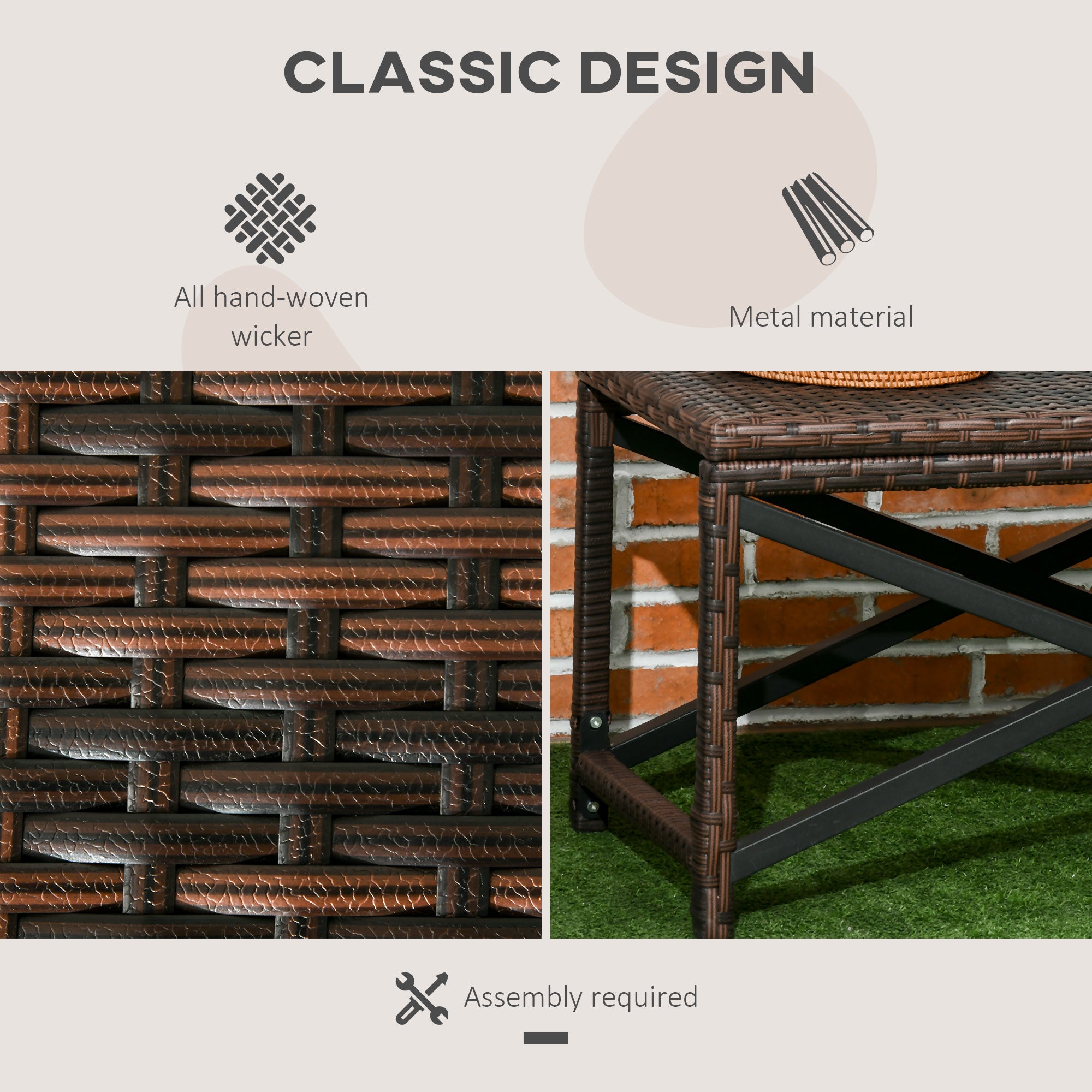 Patio Wicker End Table, Outdoor PE Rattan Side Table, with Plastic Board Under the Full Woven Table Top for Patio, Garden, Balcony, Mixed Brown