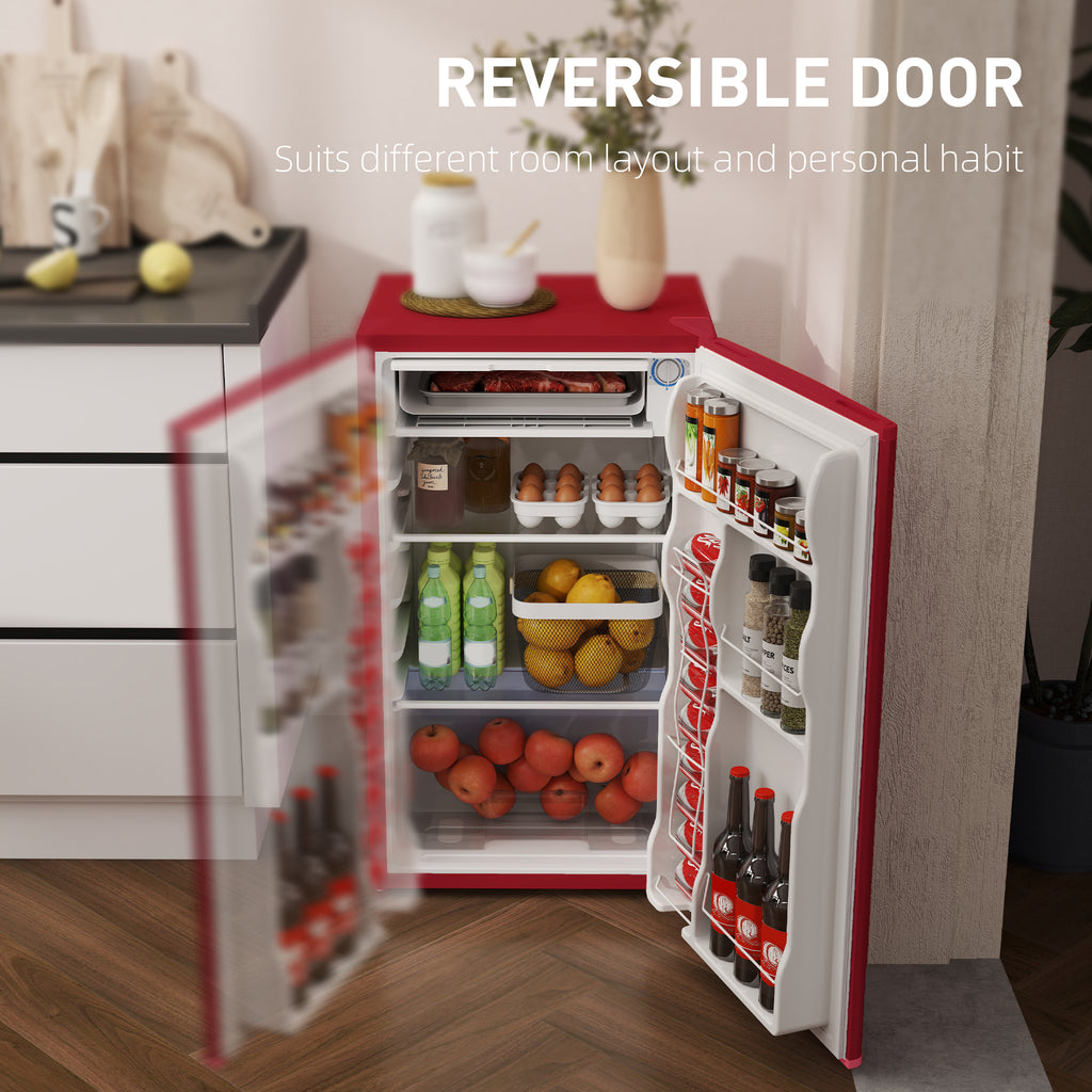Compact Refrigerator, Mini Fridge with Freezer, Adjustable Shelf, Mechanical Thermostat and Reversible Door, Red