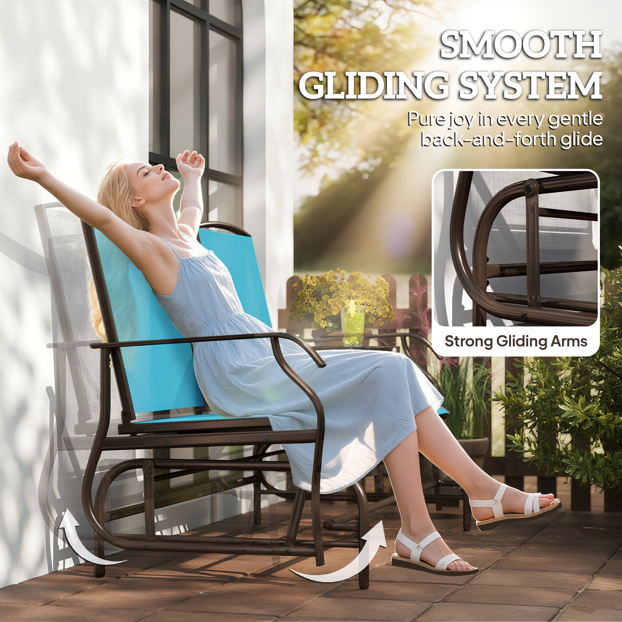 Patio Glider Rocking Chair 2 Person Outdoor Loveseat Rocker Garden Furniture Bench, Blue