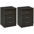 Bedside Table with 3 Drawers, Modern Wood Nightstand, Side Table with Anti-tipping Design for Bedroom, Set of 2, Dark Brown