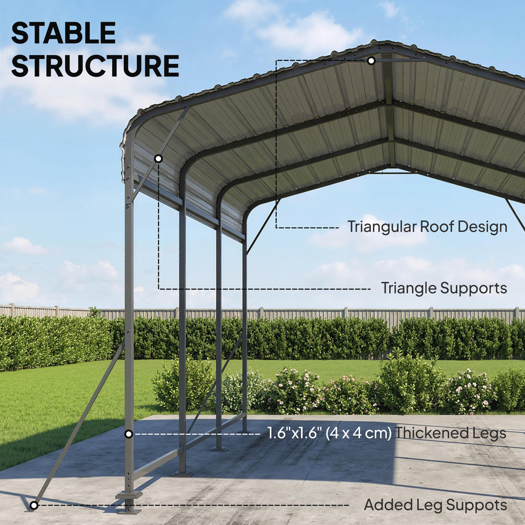 10 x 15FT Metal Carport, Heavy-Duty Carport Canopy with Reinforced Frame & Galvanized Steel Roof, Dark Grey